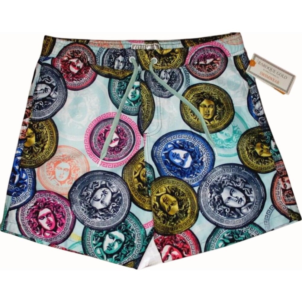 Drill Clothing Co Baroque Gold Swim Trunks Medium Mens Medusa Mesh Lining NEW
